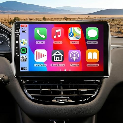 4+64G Doppel Din Radio für Peugeot 208/2008 2012-2018 Head Unit mit Bildschirm Bluetooth, 10 Zoll IPS Touchscreen Autotradio mit Wireless Carplay Android Auto Navi WiFi Rückfahrkamera FM/RDS