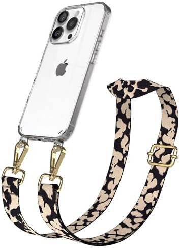 EAZY CASE Handykette - Verstellbares Taschenband kompatibel mit iPhone 16 Pro, Schulterriemen, Handykordel mit Silikon Hülle, Umhängetasche, Taupe Camouflage Gold
