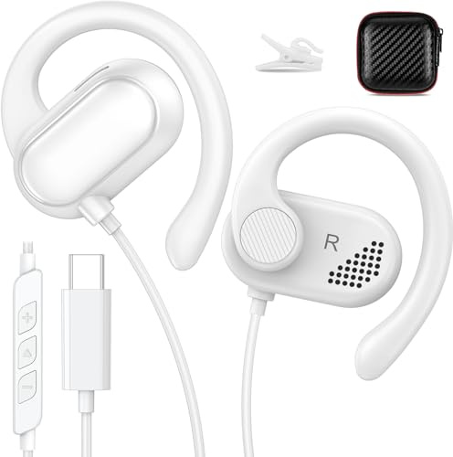 USB C Earbuds Wired Over Ear Open Ear Headphones for iPhone 17 16 Pro 15 Plus iPad 10th Gen for Google Pixel 10 Pro 8 7 Galaxy S25 Sport Headset Type C Earphones with Microphone Volume Control White