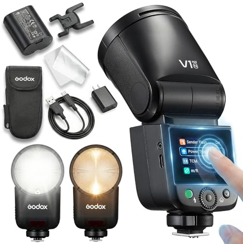 Godox V1 MID N Flash for NIKON, 55Ws Round Head Touchscreen Speedlite | 24mm Optics, 650+ Flashes, TTL/HSS 1/8000s, V1MID Travel Flash for Nikon Z5II Z6III Z8 Z50II Z30 D850 Z5 Z50 ZFC Z6II Z9 Z7