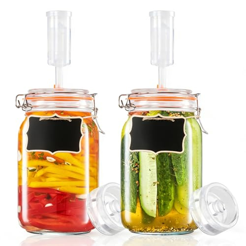 Ark miido Kit de fermentación de 1,5 L, tarros de fermentación con airlock y tapas, recipiente Kimchi perfecto para encurtidos, kombucha fuerte, vino, sidra, kit de elaboración de hidromiel, pack de 2