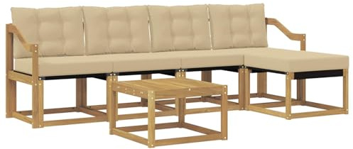 vidaXL Outdoor-Sofagarnitur mit Kissen 6 pcs Weiß und Beige, Gartenmöbel, modernes Outdoor-Sofa, modulare Sitzgruppe für Terrasse und Lounge, langlebig und bequem