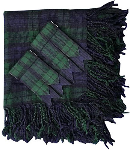 Kilt-Fliege, kariert, Schottenkaro, 121,9 x 122,9 cm, Kilt-Blitze mit Fliegenkaro, verschiedene Schottenkaro, 2-teiliges Set, schwarz/schottenmuster, 48 x 48