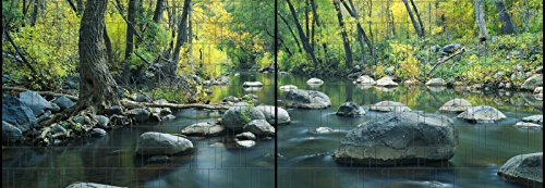 Riesen Panorama Zaun - bedruckte Sichtschutzstreifen für Doppelstabmattenzaun mit großen Panorama Motiv (XL (2 Zaunfelder), Fluss)