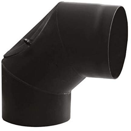 Ofenrohr Rauchrohr Kaminrohr Bogen Knie 45° 90° Doppelwandfutter Abgaswärmetauscher Radiator Wandrosette Stahlrohr Schwarz 2mm (Bogen 90° mit Tür, 130mm)