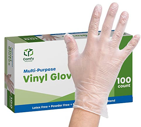 Comfy Package 100 pezzi di guanti monouso in vinile trasparente senza polvere, taglia - XL