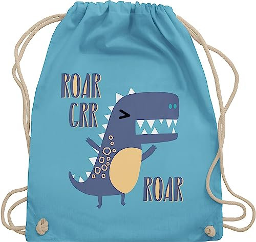 Shirtracer Turnbeutel Rucksack - Tiermotiv Animal Print - Wütender Dino - Unisize - Hellblau - dinotasche kinderrucksack tier tiermotive dinos juterucksäcke dinotaschen tiere tiermotiven dinosaurier
