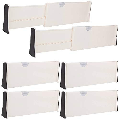 6 x Adjustable Drawer Dividers ASelected 17 Expandable Drawer Organizers Set Plastic Drawer Separator Suitable for Kitchen Bathroom Bedroom Office Dresser Desk - White (Pack of 6)