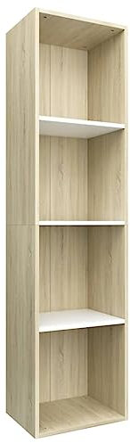 vidaXL Bücherregal TV Schrank Wandregal Standregal Aktenregal Raumteiler Fernsehtisch Lowboard Fernsehschrank Weiß Sonoma-Eiche 36x30x143cm Holzwerkstoff