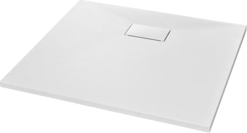 vidaXL Plato Ducha Resina Textura Pizarra Extraplano Antideslizante Mineral Fibra Vidrio Resistente Duradero Fácil Limpiar Cuadrado Blanco 90x80 cm