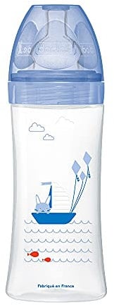 Dodie Biberon Anti-Colique Sensation+ Mer, 6 Mois, Tétine Plate, Débit 3, Bleu, 330 ml, 1 Unité