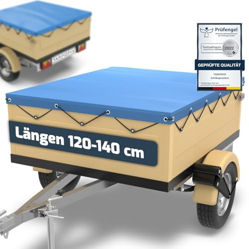 Tarpofix® Anhänger Plane 130x110 cm inkl. Planenseil | Anhängerplane Flachplane aus PVC PLANENMATERIAL | Verstärkte HP DDR Anhänger Plane für diverse PKW Hänger | Abdeckplane Anhänger Abdeckung | Blau