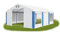Das Company Partyzelt 4x6m Lagerzelt Universalzelt Pavillon mit Moskitonetz weiß-blau mit Bodenrahmen 560g/m² PVC Plane wasserdicht Solide Festzelt Gartenzelt Summer Floor ISDM