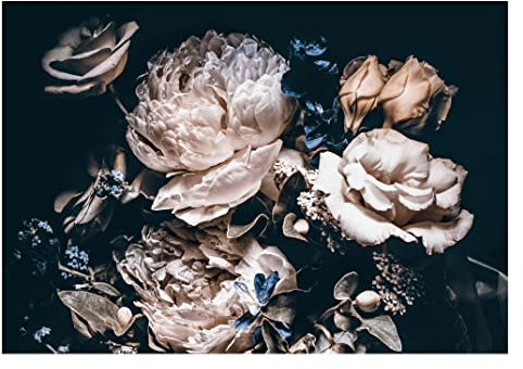 Fototapete Vintage Blumen Schwarz Dunkel Pfingstrose Rosen Schlafzimmer Wandtapete Vlies Tapete Latexdruck UV-Beständig Hohe Auflösung Montagefertig (13524, VEXXXL (416x254 cm) 4 Bahnen)