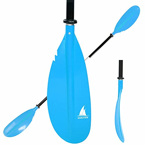Karltion Pagaie de kayak – Tige réglable en alliage d'aluminium avec lame en fibre de verre pour le surf, la pêche à l'aviron facile à ranger et voyager – Bleu