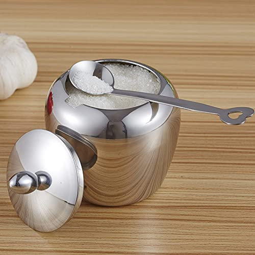 BORDSTRACT Zuccheriera Moderna, Piccola Mela a Forma di 304 Acciaio Inox Pepe Sale Zucchero Ciotola con Coperchio e Cucchiaio di Zucchero a Forma di Cuore, per La Cucina, Casa,Sale Pepe