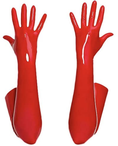 LXLUOO Sexy Lange Handschuhe für Erwachsene, Lange Handschuhe aus Kunstleder, Leder Sexy Elegante EM-Handschuhe, Damen Sexy Elastische Glänzende Wet Look Satin Lange Handschuhe (rot M)