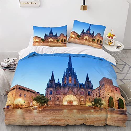 XXXXAWA Bettwäsche 135x200, Nacht der Kathedralenstadt von Barcelona Winter Weiche GebüRstet Mikrofaser Bettzeug Set, Bettbezug + 2 Kissenbezug 80x80 cm mit ReißVerschluss