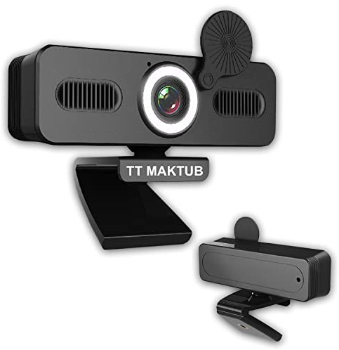 Webcam PC mit Mikrofon 1080p 60fps Full HD Video mit Rauschunterdrückung und integriertem LED-Licht, PC-Kamera mit Privacy Cover und Stativ Webcam für Gaming Streamcam Maximale Kompatibilität