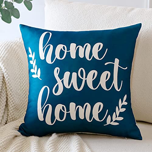JOTOM Kissenbezug Home Sweet Home Brief Dekorativ Kissenhülle Haus Dekokissen für Haus Schlafzimmer Sofa Stuhl Bett Garten 45X45cm (Hellblau)