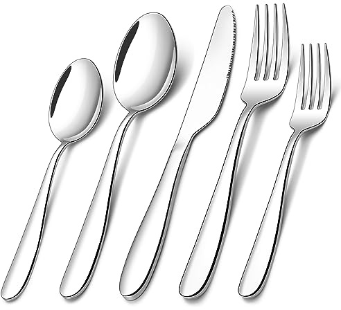 40 Piece Flatware Set for 8 Stainless Steel Silverware Set, Kitchen Cutlery Set Includes Spoon Fork Knife for Home Dishwasher Safe