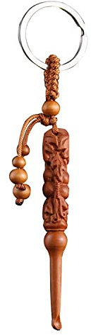 qbodp 10 Pcs Wooden Ear Wax Removal Tool Keychain Pendant Ear Spoon Charm Key Ring Vintage Ornament Keychain Accessories for Wallet Bag Car Key