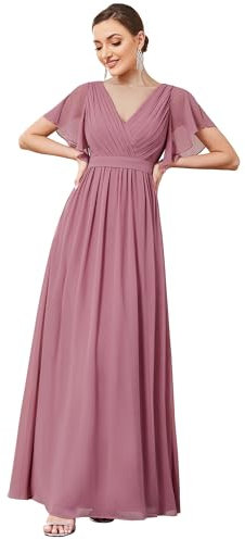 Ever-Pretty Women's V-Neck Short Sleeves Empire Waist Chiffon Pink Bridesmaid Dresses Orchid 12UK