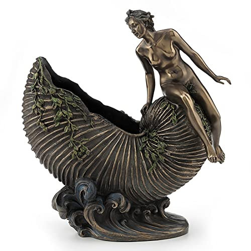 Veronese Design 9 5/8 Jugendstil Nude Ldy Sitting On Nautilus Shell Container Kunstharz Skulptur Bronze-Finish