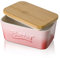 Butterdose Porzellan, Henten Home Butterschale mit Holzdeckel, Keramik Butterhalter für Butteraufbewahrung und Heimküchendekoration. (Sakura Rosa)