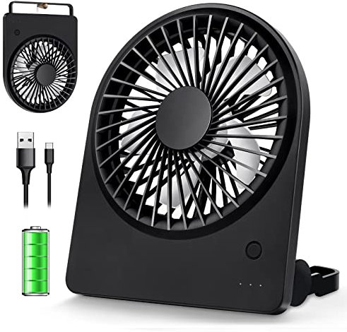 BEGKYA Small Desk Fan Silent, 2000mAh USB Rechargeable Battery Fan,180°Adjustable Super-Thin Portable, 3 Speeds Powerful Cooling Quiet for Bedroom,Travel,Office,Bedside