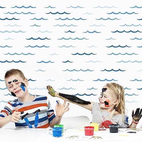 SUPERDANT Blaue Meereswellen Wandaufkleber Minimalistische Blaue Aufkleber Geschwungene Linien Vinyl DIY Dekor Kunst Für Kinderzimmer Baby Kinderzimmer Spielzimmer Wohnzimmer Zuhause Wanddekoration