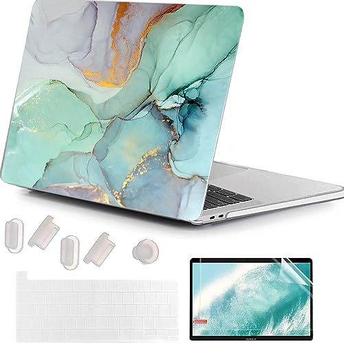 MUSHUI for MacBook Pro 13 inch Case 2023-2016 M2 M1 A2338 A2289 A2251 A2159 A1989 A1706 A1708 with/without Touch Bar, Protective Plastic Hard Shell Case Cover for Mac Pro, X89-Ink Green Marble