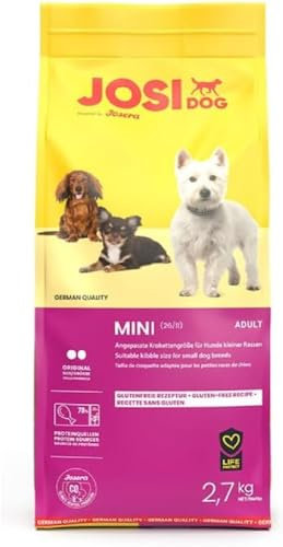JosiDog Mini (1 x 2,7 kg) | Adult MINI | Premium Trockenfutter für ausgewachsene, kleine Hunde | mit hochwertigem Geflügelprotein | Extrakleine Kroketten| Powered by JOSERA | Hundefutter | 1er Pack