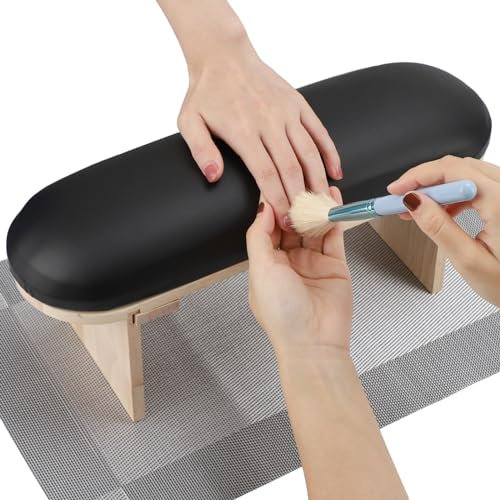 Segbeauty Nail Hand Rest, Nagel Armauflage Handkissen, Pu Leather Handauflage mit Holzhalterung, Armnagel Auflage mit Maniküre-Tischmatte, Nail Art Zubehör (Schwarz)