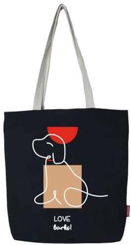 hello-bags. Borsa tote bag in tela con cerniera, fodera e tasca interna. Esterno: 100% cotone. Include una busta regalo kraft. Modello: LOVEBARKS. Colore: Écru/Nero. Misure: 37x38 cm.