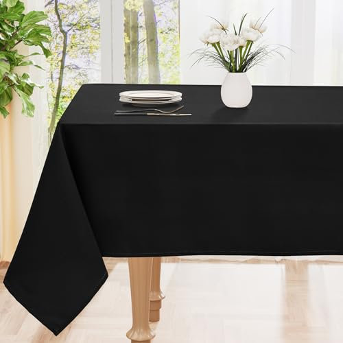 smiry Table Cloth Wipe Clean Rectangular 140x100 cm, Wipeable Water Resistant Polyester Tablecloth, Washable Fabric 2 to 4 Seater Dining Table Cover for Kitchen Indoor Outdoor, Black