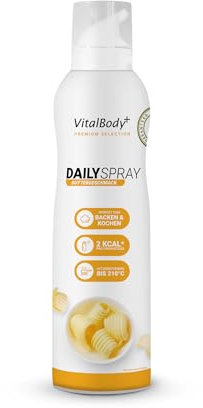 VitalBody+ DailySpray Rapsöl mit Buttergeschmack zum Braten, Grillen & Backen, 800 Portionen, 2 kcal pro Sprühstoß, zum Abnehmen, Non-Stick Cooking Spray, Trennspray, zertifiziert & laborgeprüft