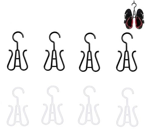 FIBOUND 8 Ganchos para Colgar Zapatos de Plástico, Gancho Multifuncional para Zapatero, Soporte de Exhibición de Zapatillas, Adecuado para Tienda Zapatos Y Uso Doméstico (Blanco, Negro)
