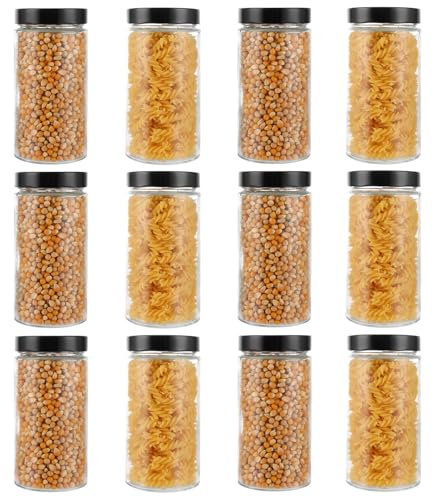 ZOFUN 12 tarros de cristal con tapa, 750 ml, tarros para mermelada, tarros de cristal, tarros para servir, tarros redondos con tapa para conservas