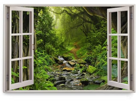 Paul Sinus Wandbild 120x80cm Fensterbild Wald Bach Grün Natur Fluss Bäume