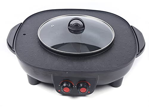 Elektro-Grill und Heißtopf 2 in 1, Elektro Hotpot Ofen Rauchfreie Grillpfanne Grillmaschine 2100W 220V