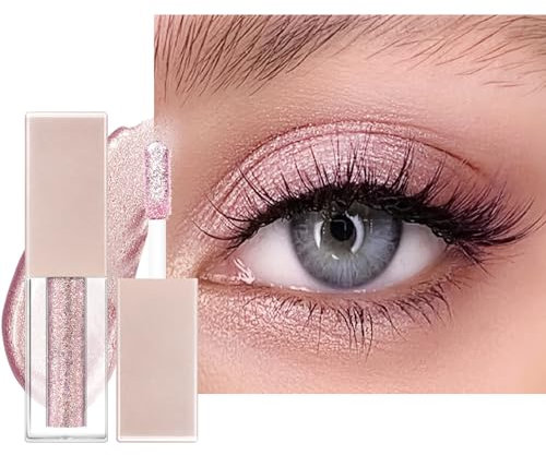 Flüssiger Lidschatten, Glitzer Metallic Lidschatten zum Aufhellen der Augen, Langanhaltend und Wasserfest Liquid Eyeshadow mit Funkeln Glitzer, Glattes Schimmer Augen Make-up(Rosa)
