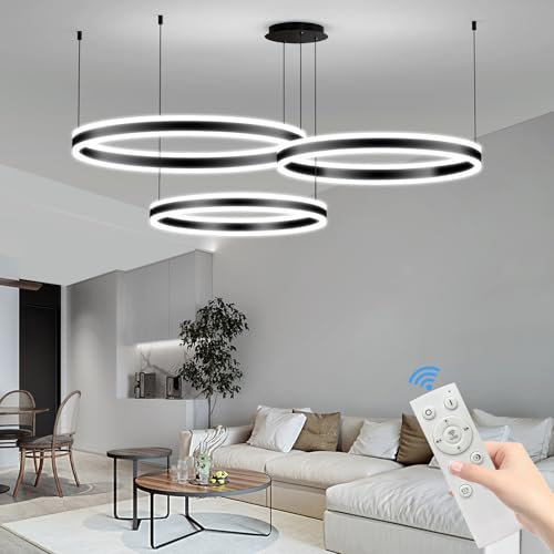 Mikeru 40+60+80cm LED Pendelleuchten Höhenverstellbar, 10%-100% Obere und Untere Zweischichtige Leuchtende Rund Doppelkronleuchter 3000K/4500K/6500K Moderne LED Pendelleuchte für Lofts