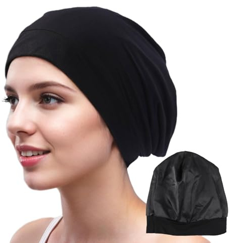 Plimbin reine seidige Schlafmütze für lockiges Haar, Chemo-Kopfbedeckung mit weichem, elastischem, atmungsaktivem Satinfutter, Slouchy Beanie