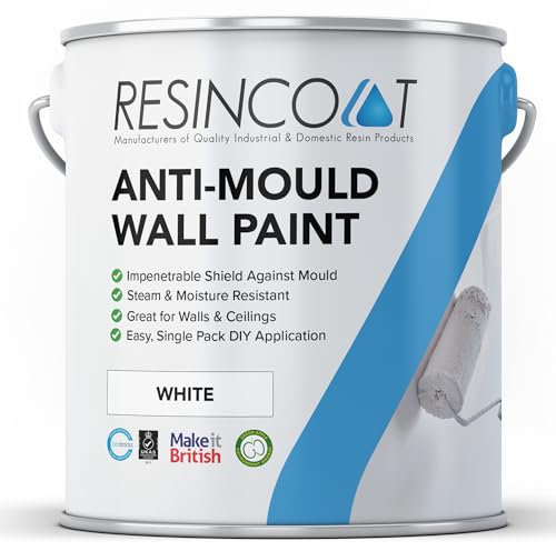 Anti Mould Paint, Prevent & Control Mould on Walls & Ceilings, Quick Drying, Easy DIY Paint, Steam & Moisture Resistant, Ideal for Bathrooms, Kitchens & More, Brilliant White, Matt Finish, 5 Litres