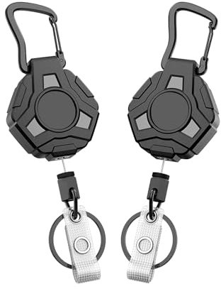 2 Pièces Porte-Clés Extensibles, Rétractable Porte Badge Enrouleur Mousqueton, Bobine de Badge d'Identification avec Cordon en Acier 81cm