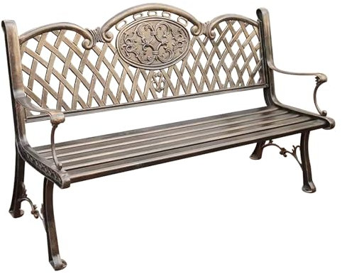 Sljovexity Gartenbank Metall Wetterfest, Sitzbank Outdoor 2 Sitzer, Terrassenbank Aus Aluminiumguss Mit Rückenlehne & Armlehne, Metallbank Außenbank 160cm Für Rasen, Balkon, Hinterhof