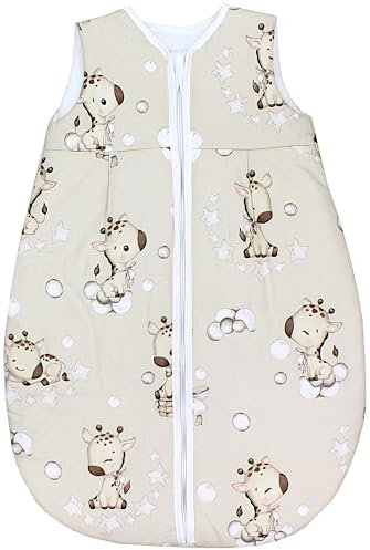 TupTam Schlafsack Baby 2.5 TOG – Atmungsaktiver Ganzjahresschlafsack für Kinder, OEKO-TEX zertifiziert, Farbe: Giraffe Beige, Größe: 80-86