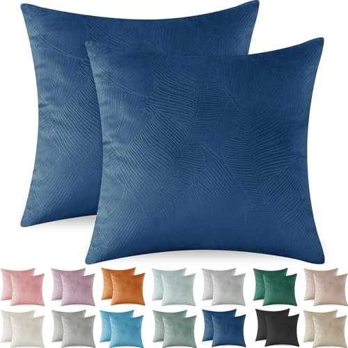 Ystyle Federe Cuscini Divano 45x45 2 Pezzi, Federa Cuscino in Velluto, Copricuscino Divano Lavabili e Resistenti Anallergico Antiacaro e Traspirante con Cerniera Nascosta, Blu Scuro