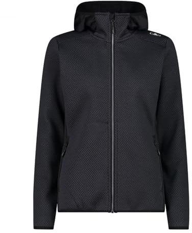 CMP - Giacca da donna in pile Knit Tech con cappuccio fisso, Antracite-Nero, 48